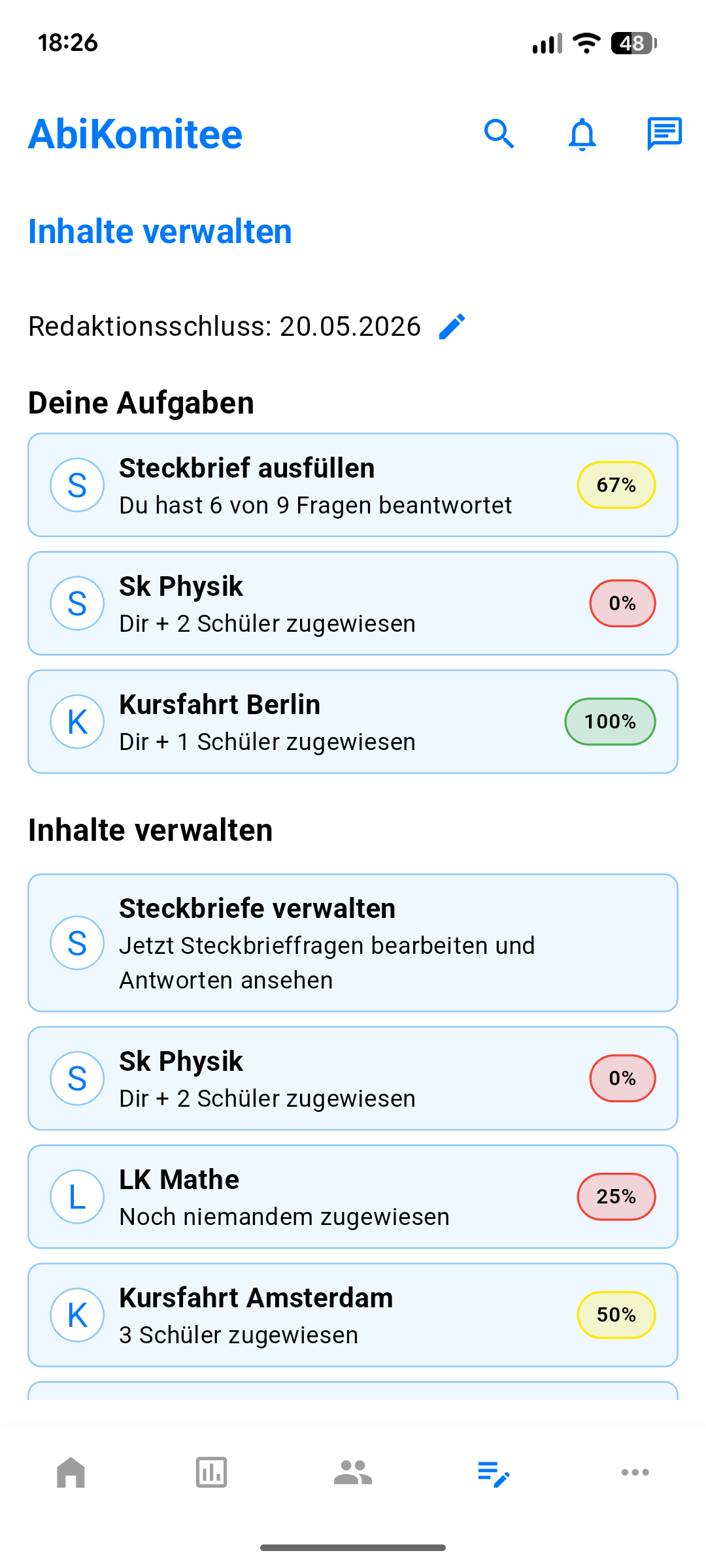 Inhalte und Artikel Screenshot
