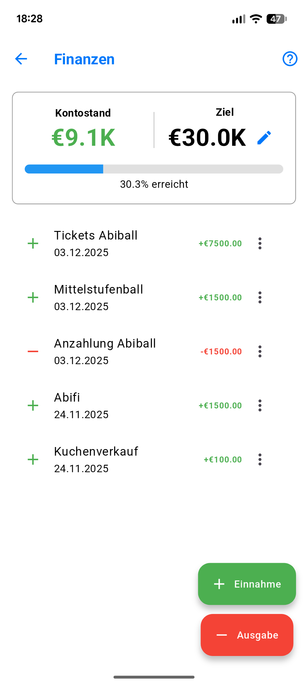 Finanzübersicht Screenshot
